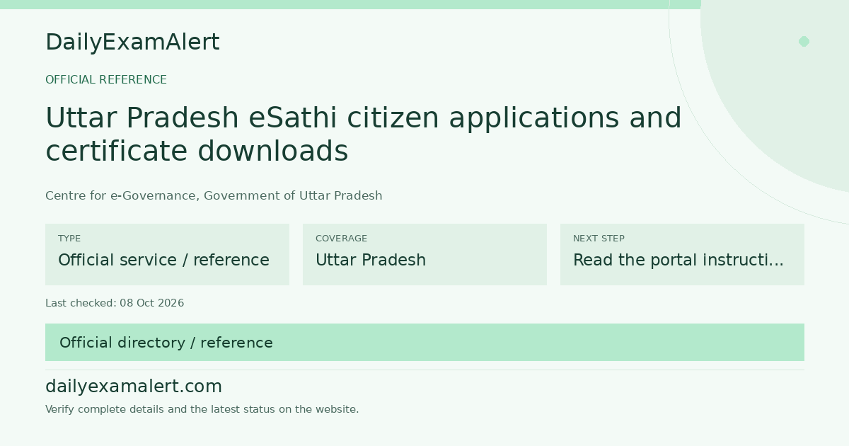 Uttar Pradesh eSathi citizen applications and certificate downloads — official reference summary