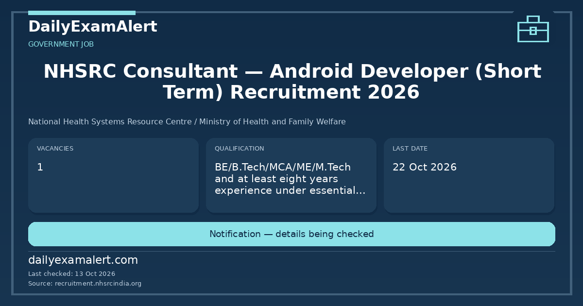 NHSRC Consultant — Android Developer (Short Term) Recruitment 2026 — government job summary