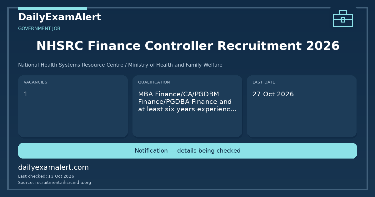 NHSRC Finance Controller Recruitment 2026 — government job summary