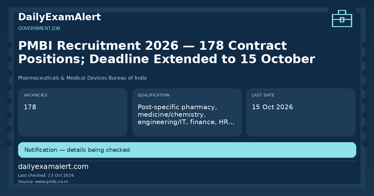 PMBI Recruitment 2026 — 178 Contract Positions; Deadline Extended to 15 October — government job summary