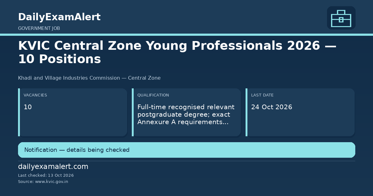 KVIC Central Zone Young Professionals 2026 — 10 Positions — government job summary