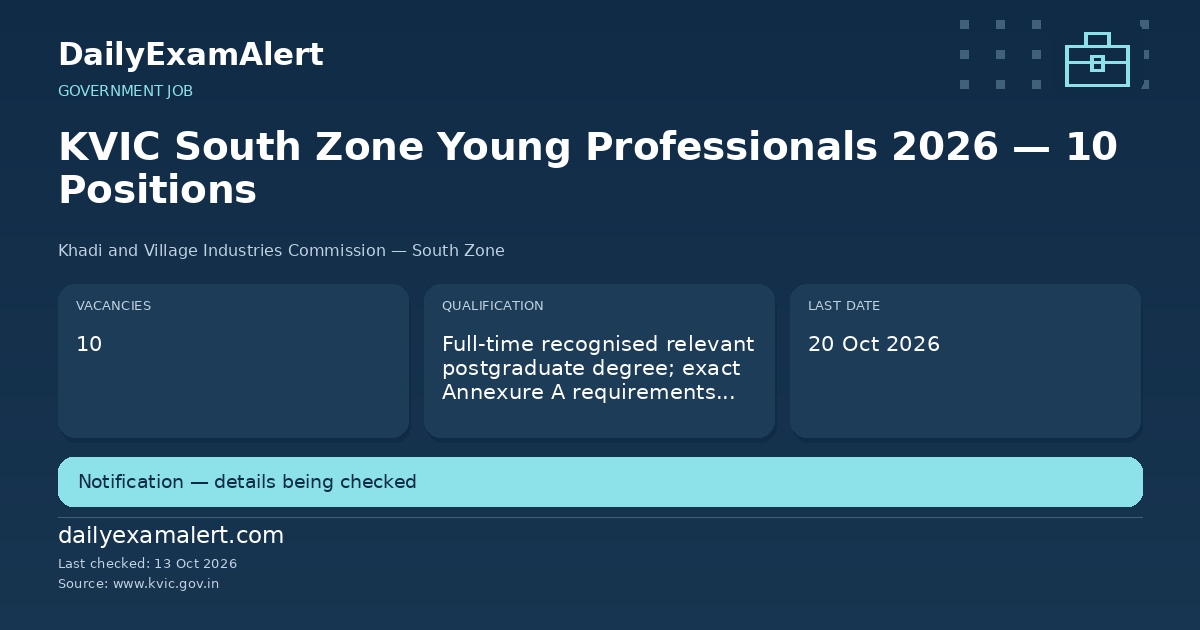 KVIC South Zone Young Professionals 2026 — 10 Positions — government job summary