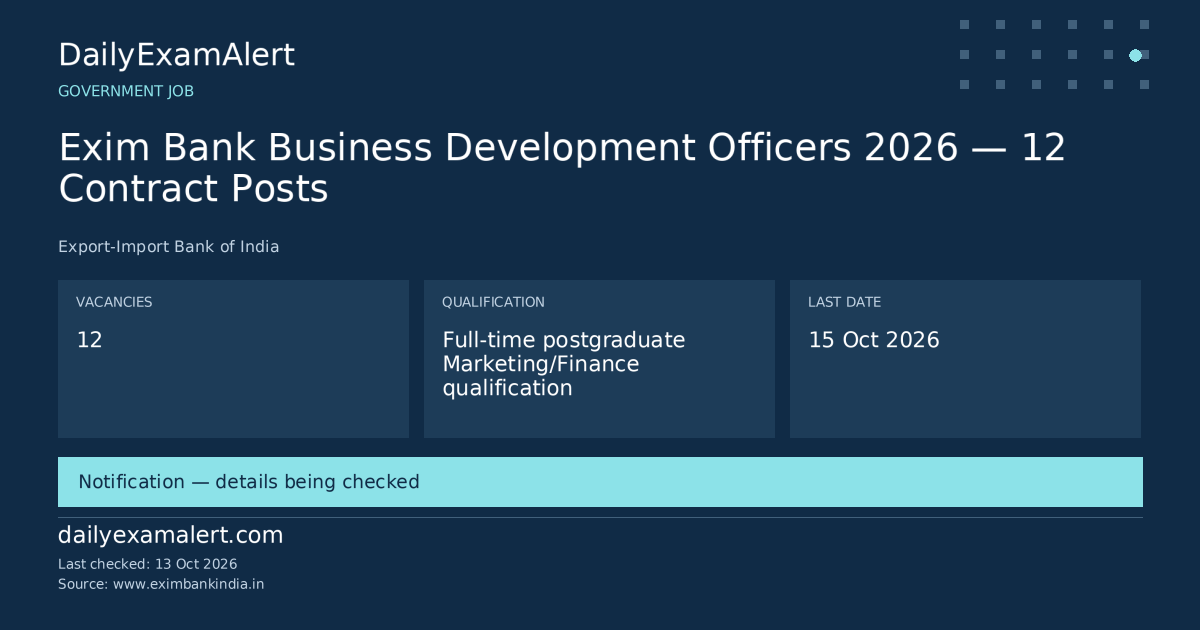 Exim Bank Business Development Officers 2026 — 12 Contract Posts — government job summary