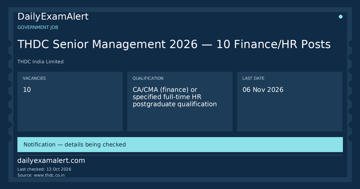 THDC Senior Management 2026 — 10 Finance/HR Posts — government job summary