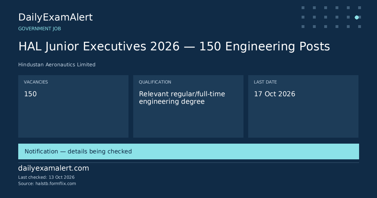 HAL Junior Executives 2026 — 150 Engineering Posts — government job summary