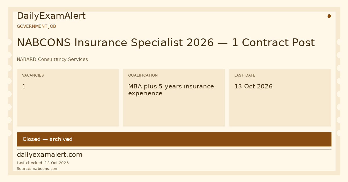 NABCONS Insurance Specialist 2026 — 1 Contract Post — government job summary