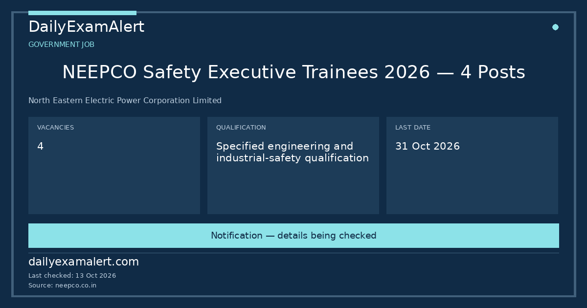 NEEPCO Safety Executive Trainees 2026 — 4 Posts — government job summary