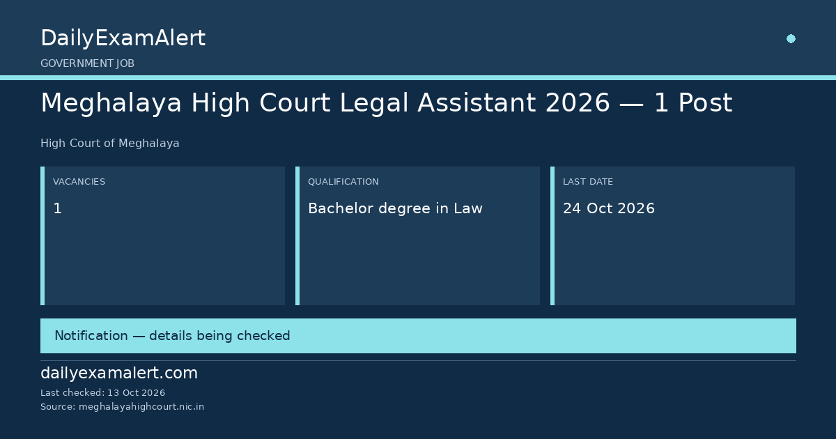 Meghalaya High Court Legal Assistant 2026 — 1 Post — government job summary