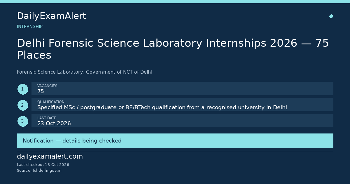 Delhi Forensic Science Laboratory Internships 2026 — 75 Places — internship summary