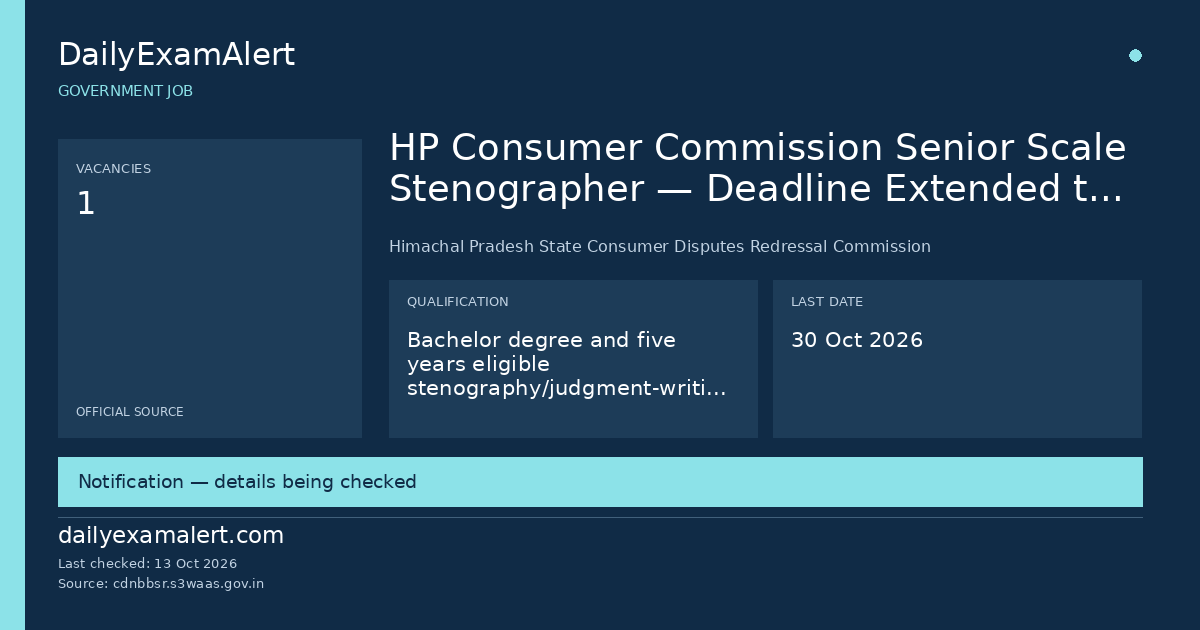 HP Consumer Commission Senior Scale Stenographer — Deadline Extended to 30 October — government job summary
