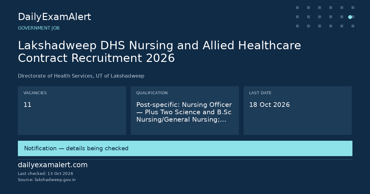 Lakshadweep DHS Nursing and Allied Healthcare Contract Recruitment 2026 — government job summary