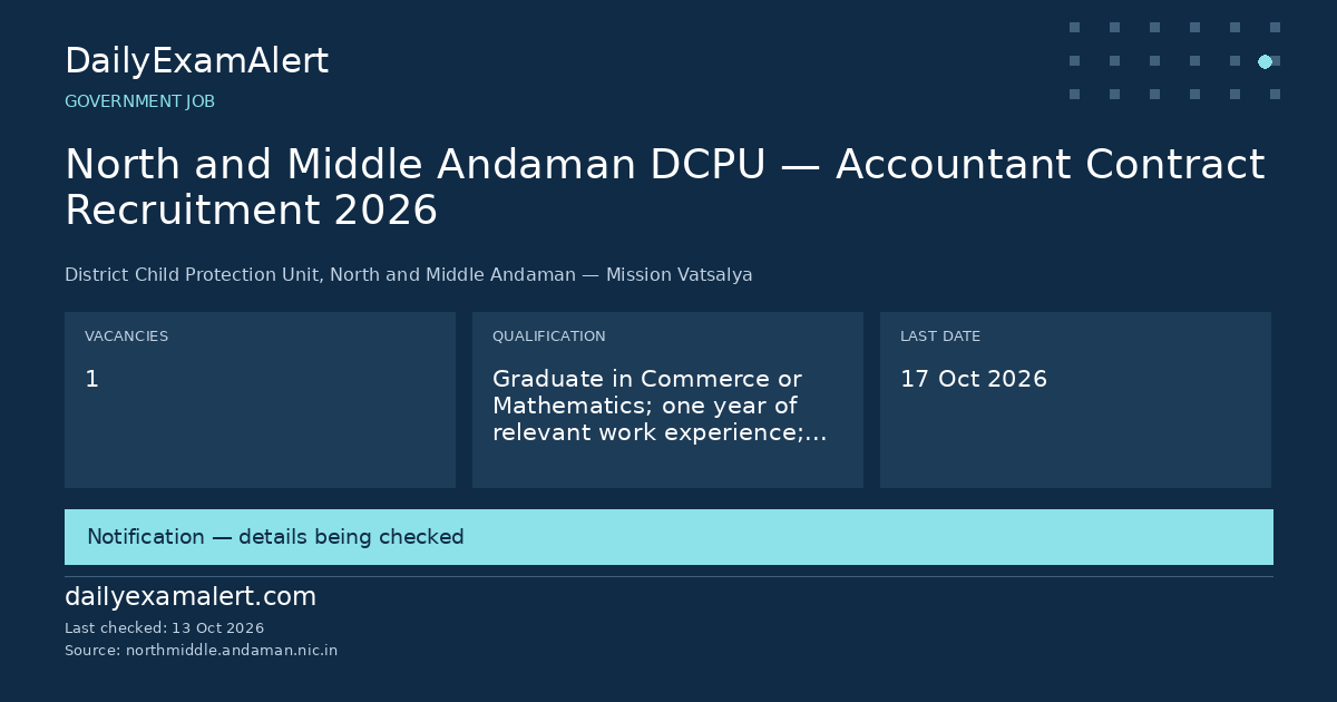 North and Middle Andaman DCPU — Accountant Contract Recruitment 2026 — government job summary