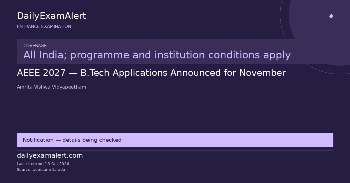 AEEE 2027 — B.Tech Applications Announced for November — entrance examination summary