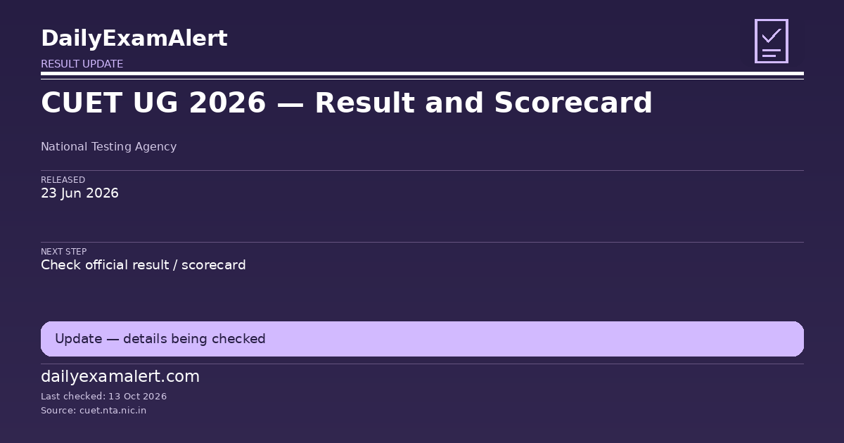 CUET UG 2026 — Result and Scorecard — result update summary