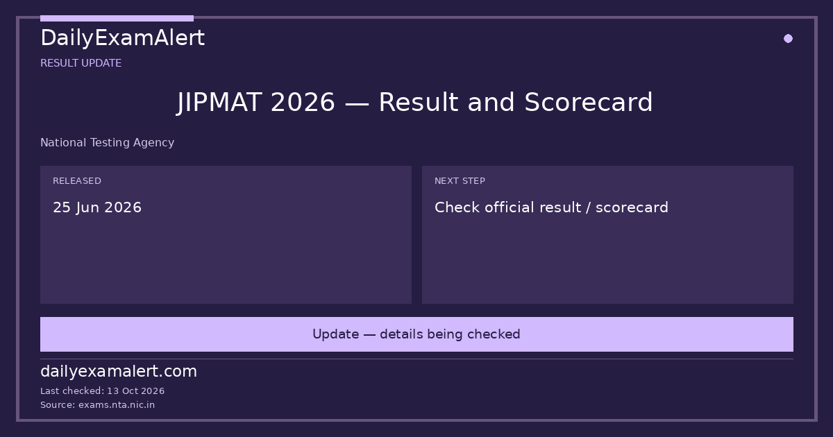 JIPMAT 2026 — Result and Scorecard — result update summary