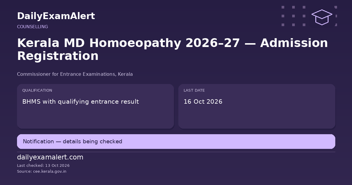Kerala MD Homoeopathy 2026–27 — Admission Registration — counselling summary