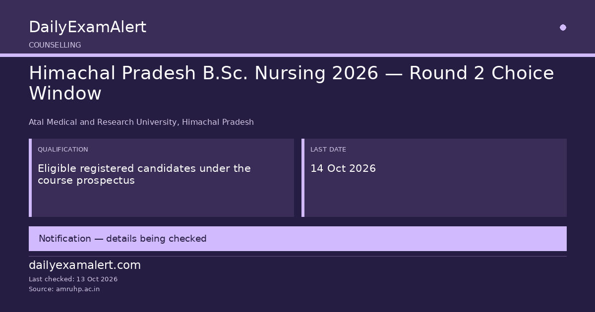 Himachal Pradesh B.Sc. Nursing 2026 — Round 2 Choice Window — counselling summary