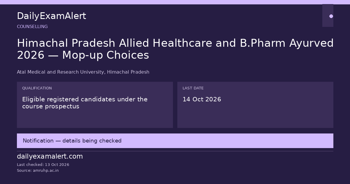 Himachal Pradesh Allied Healthcare and B.Pharm Ayurved 2026 — Mop-up Choices — counselling summary