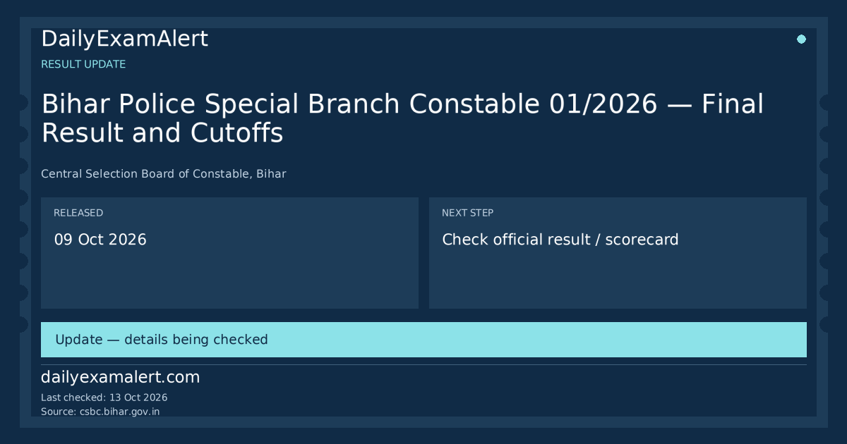 Bihar Police Special Branch Constable 01/2026 — Final Result and Cutoffs — result update summary