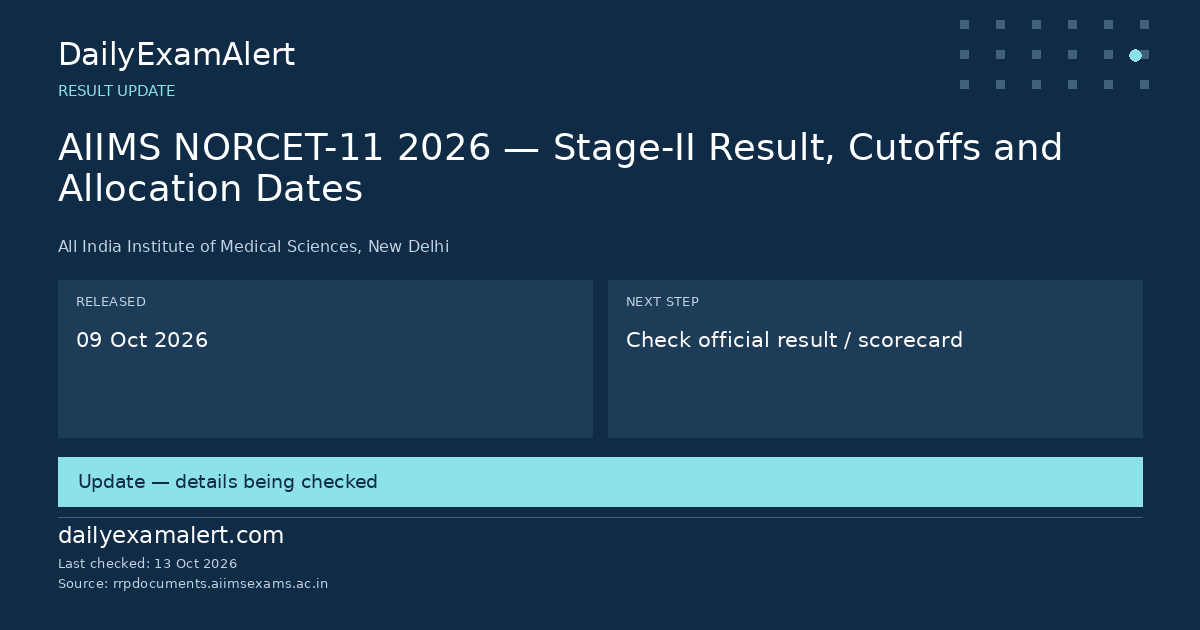 AIIMS NORCET-11 2026 — Stage-II Result, Cutoffs and Allocation Dates — result update summary