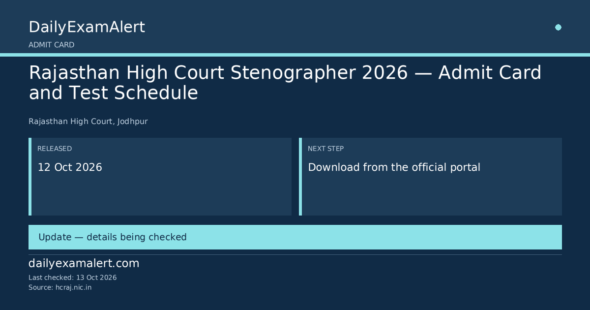 Rajasthan High Court Stenographer 2026 — Admit Card and Test Schedule — admit card summary