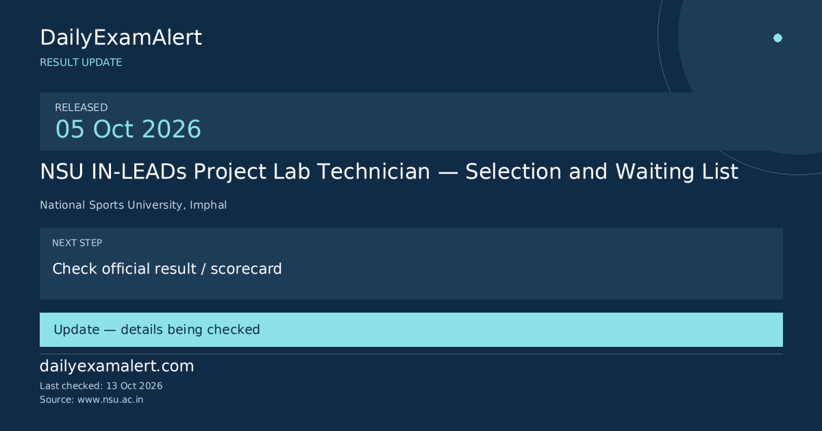NSU IN-LEADs Project Lab Technician — Selection and Waiting List — result update summary