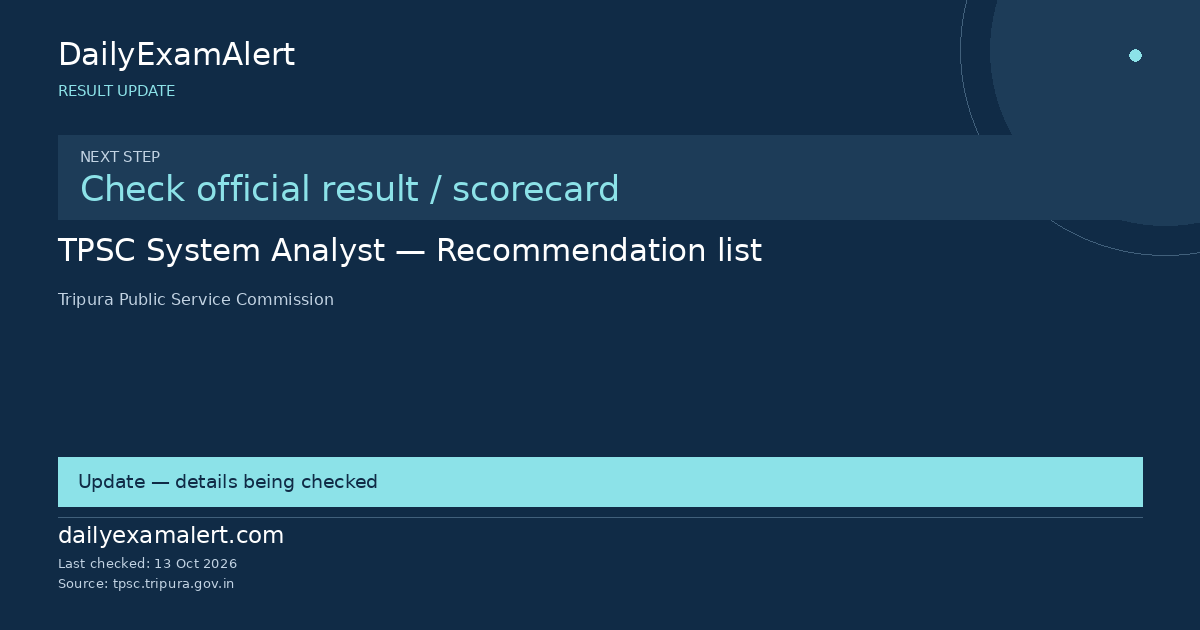 TPSC System Analyst — Recommendation list — result update summary