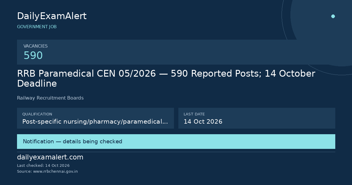 RRB Paramedical CEN 05/2026 — 590 Reported Posts; 14 October Deadline — government job summary