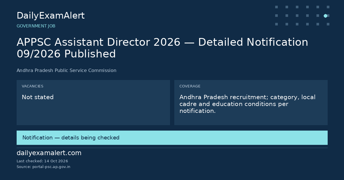 APPSC Assistant Director 2026 — Detailed Notification 09/2026 Published — government job summary