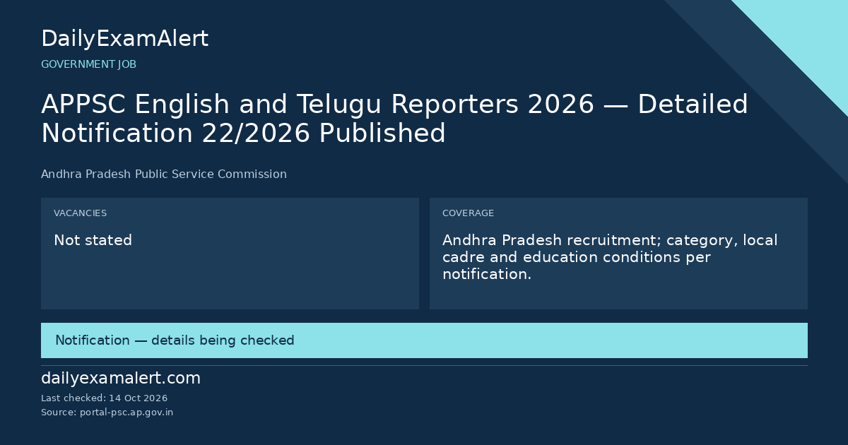 APPSC English and Telugu Reporters 2026 — Detailed Notification 22/2026 Published — government job summary