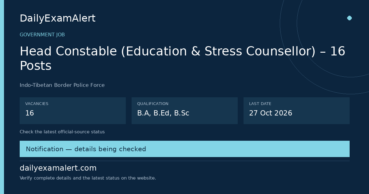Head Constable (Education & Stress Counsellor) – 16 Posts — government job summary
