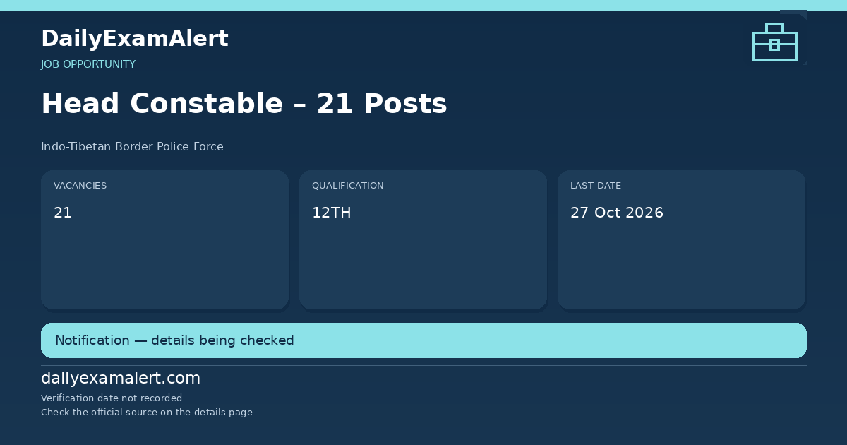Head Constable – 21 Posts — job opportunity summary