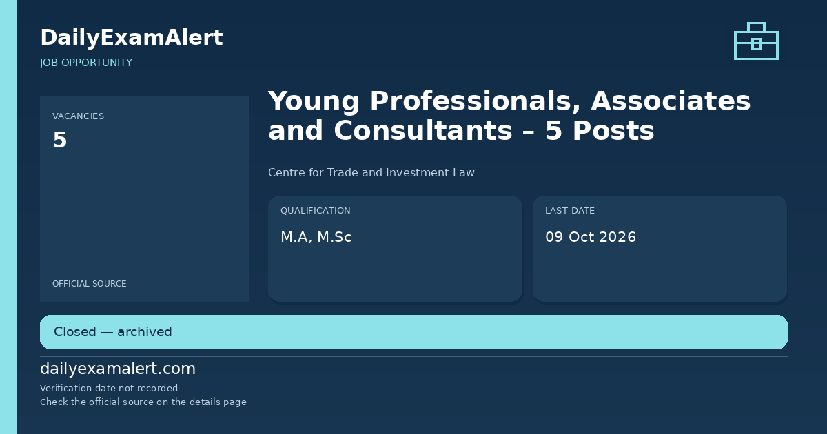 Young Professionals, Associates and Consultants – 5 Posts — job opportunity summary