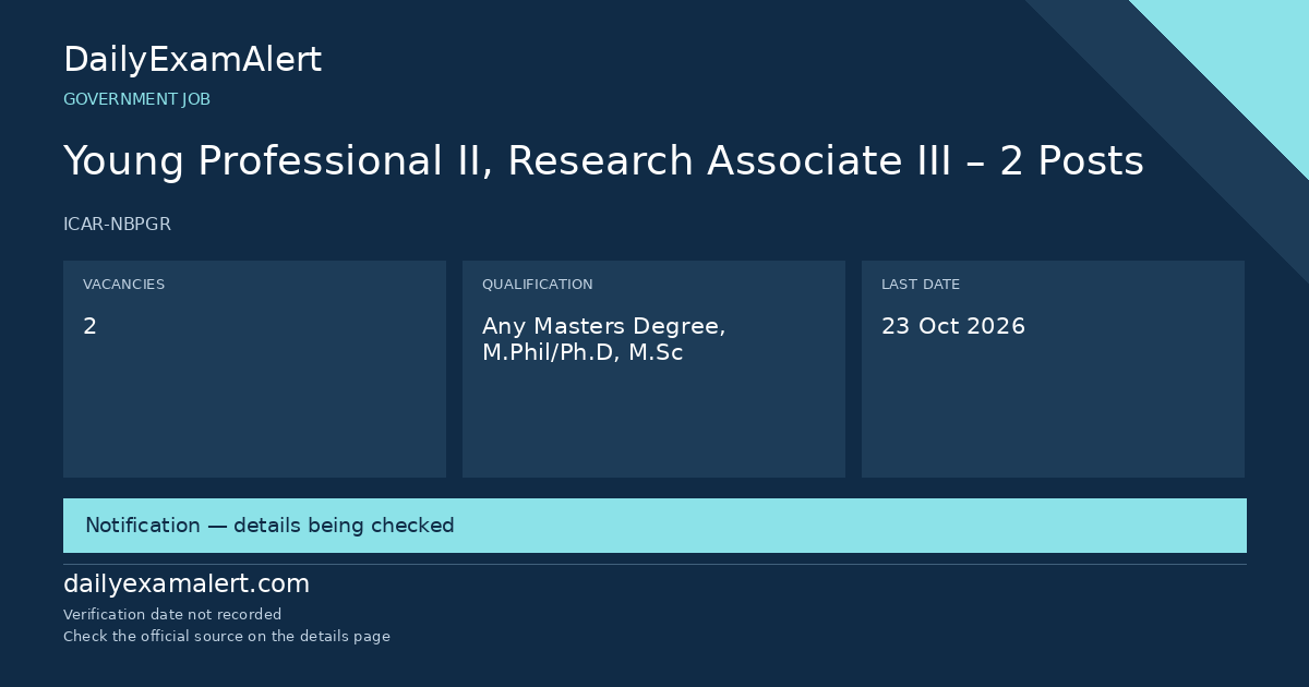 Young Professional II, Research Associate III – 2 Posts — government job summary
