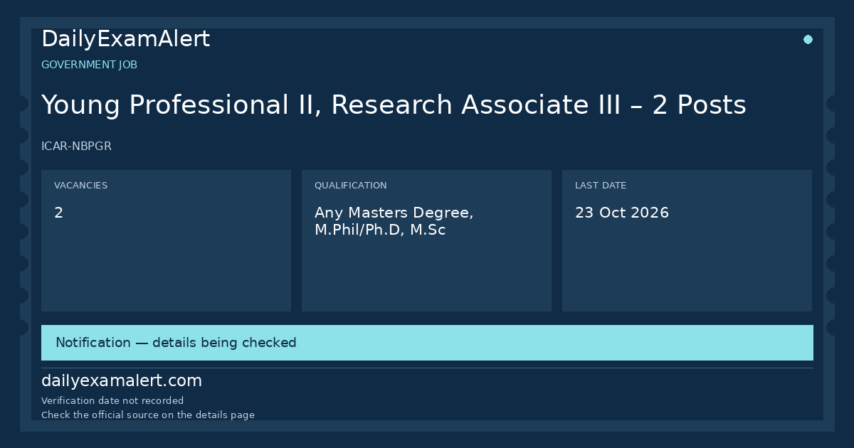 Young Professional II, Research Associate III – 2 Posts — government job summary