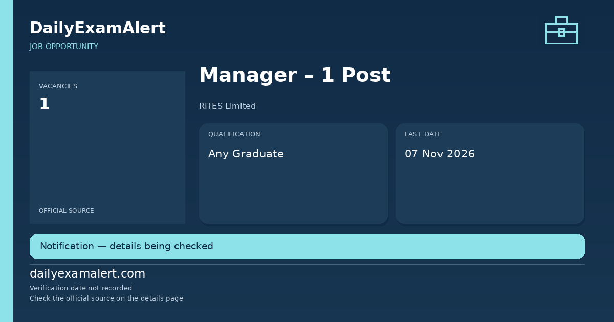 Manager – 1 Post — job opportunity summary
