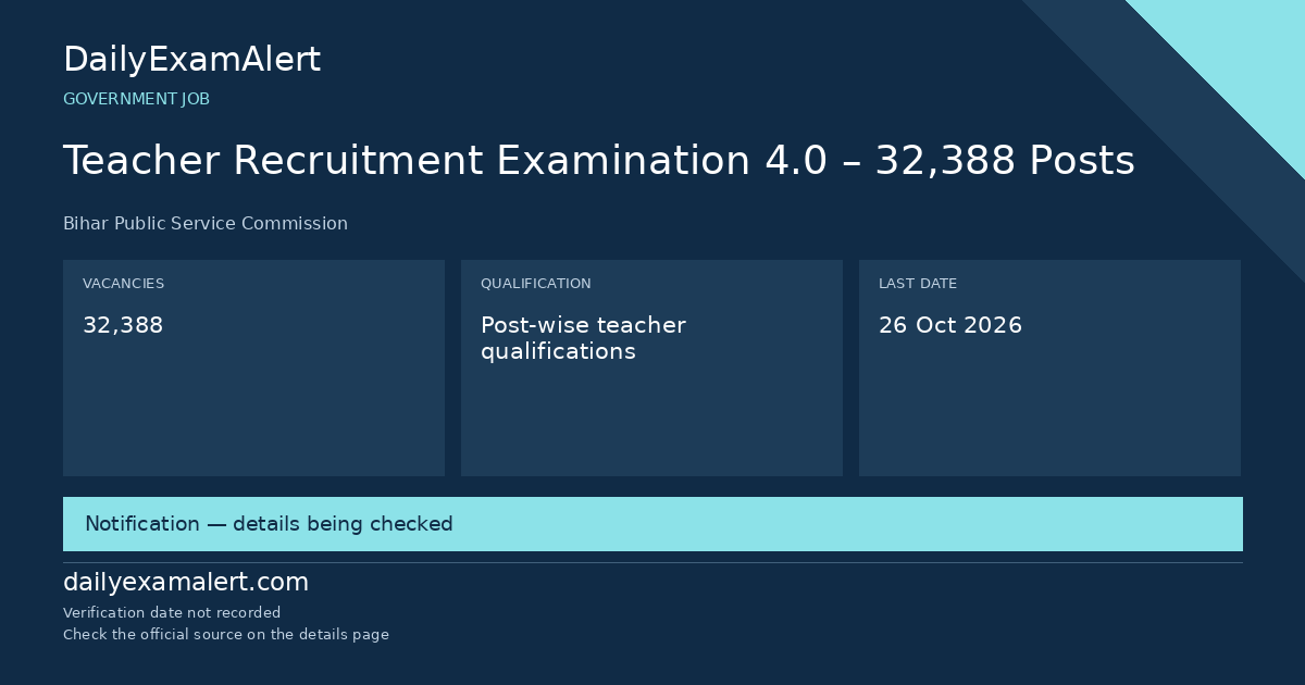 Teacher Recruitment Examination 4.0 – 32,388 Posts — government job summary