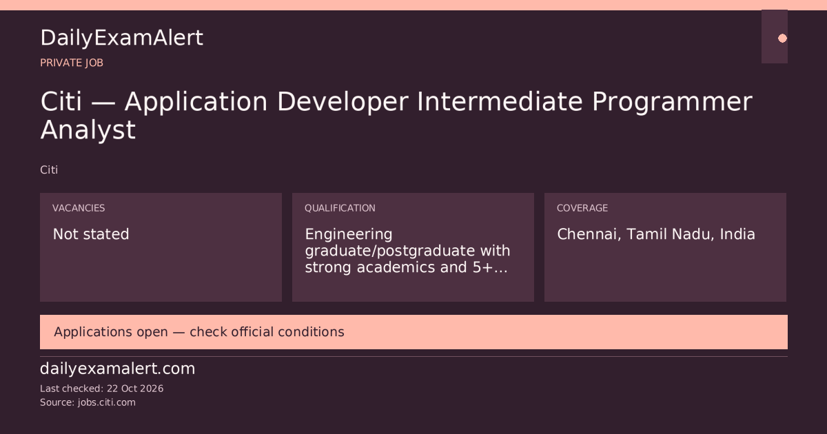 Citi — Application Developer Intermediate Programmer Analyst — private job summary