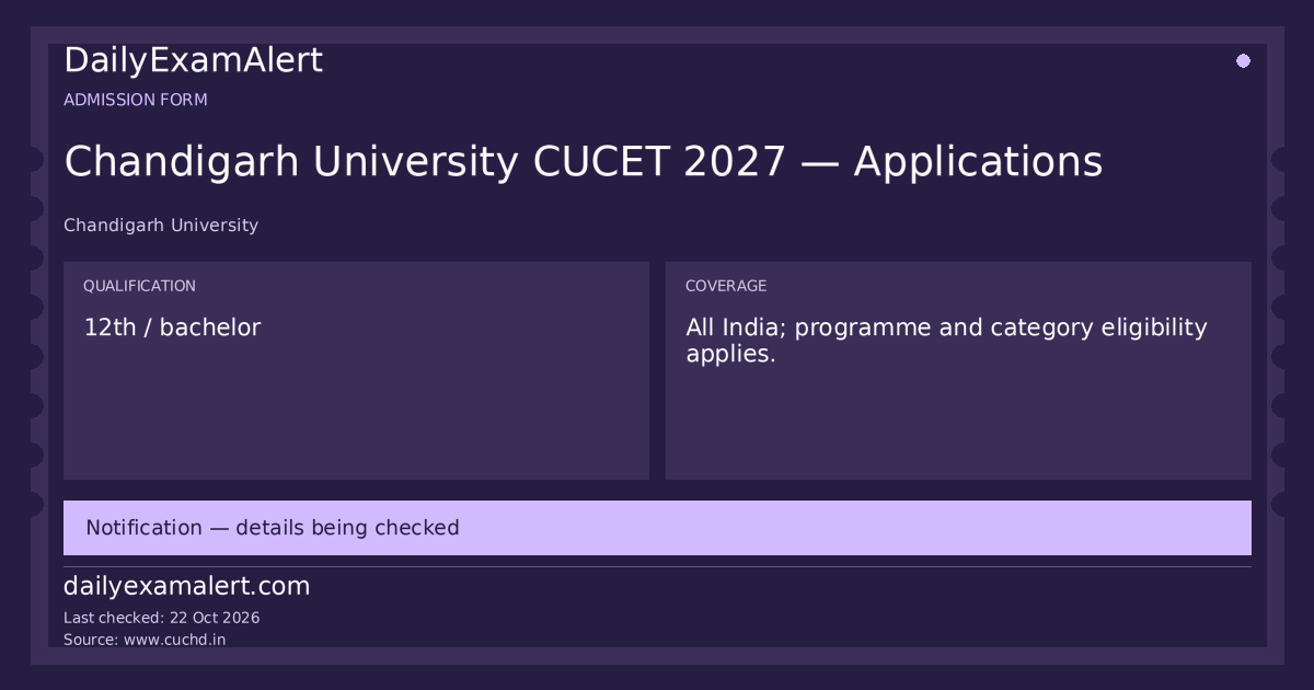 Chandigarh University CUCET 2027 — Applications — admission form summary