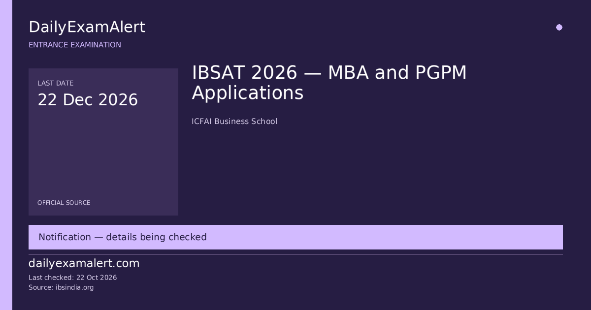 IBSAT 2026 — MBA and PGPM Applications — entrance examination summary