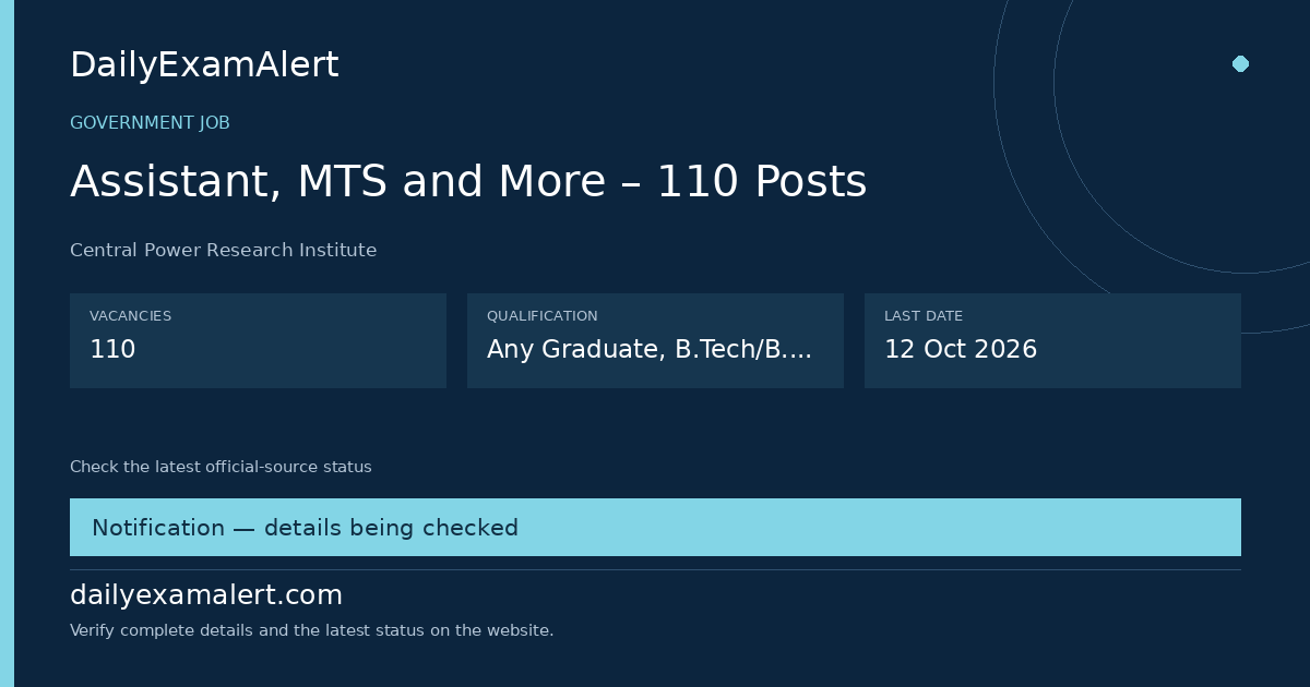 Assistant, MTS and More – 110 Posts — government job summary
