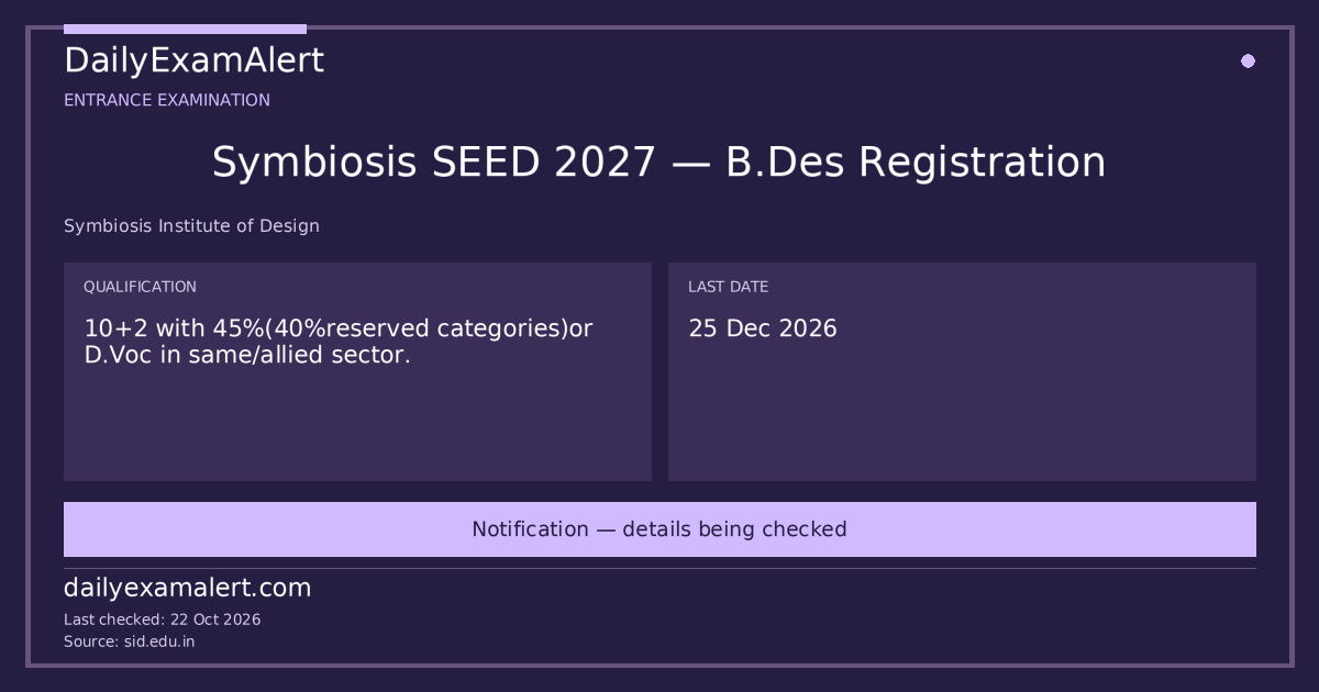 Symbiosis SEED 2027 — B.Des Registration — entrance examination summary