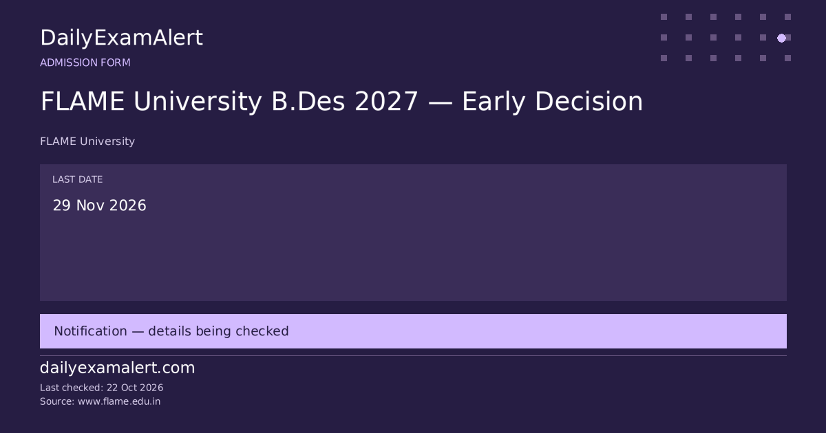 FLAME University B.Des 2027 — Early Decision — admission form summary