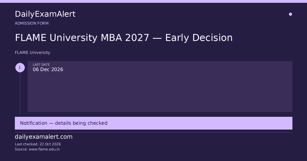 FLAME University MBA 2027 — Early Decision — admission form summary