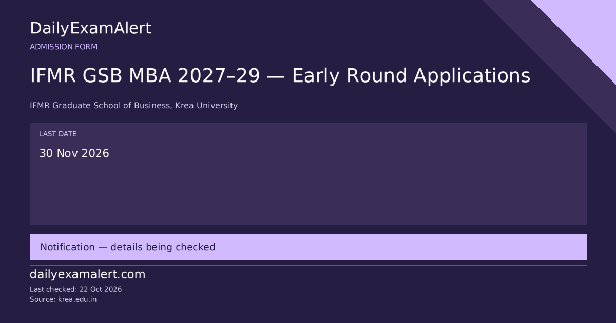 IFMR GSB MBA 2027–29 — Early Round Applications — admission form summary
