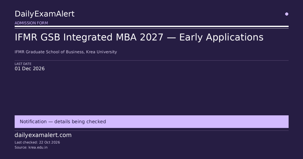 IFMR GSB Integrated MBA 2027 — Early Applications — admission form summary