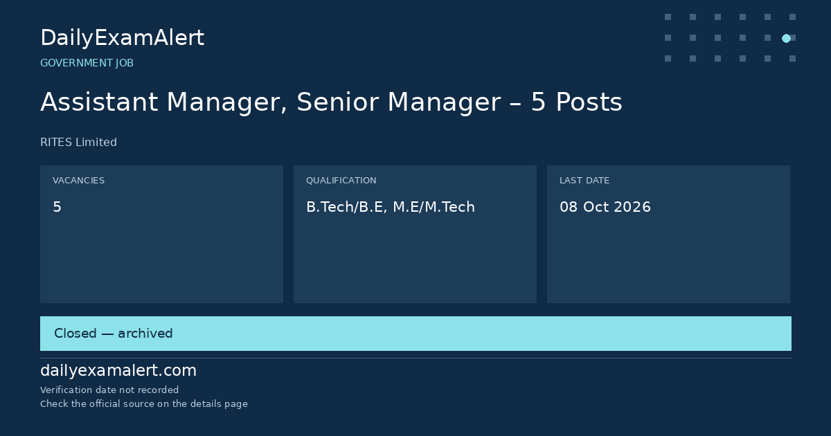 Assistant Manager, Senior Manager – 5 Posts — government job summary