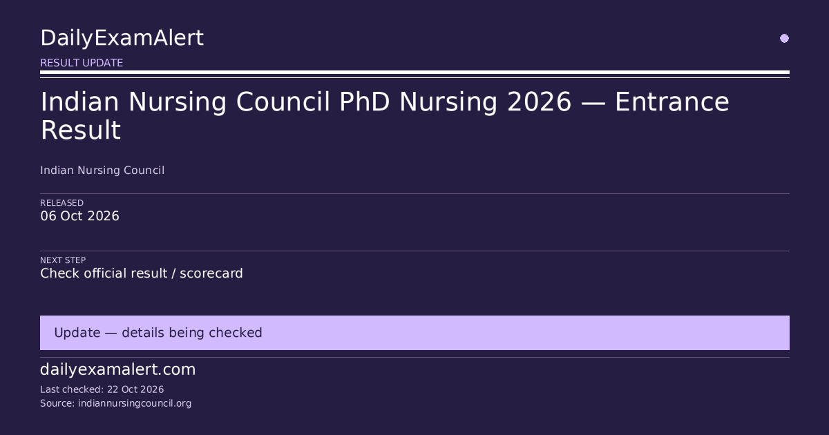 Indian Nursing Council PhD Nursing 2026 — Entrance Result — result update summary