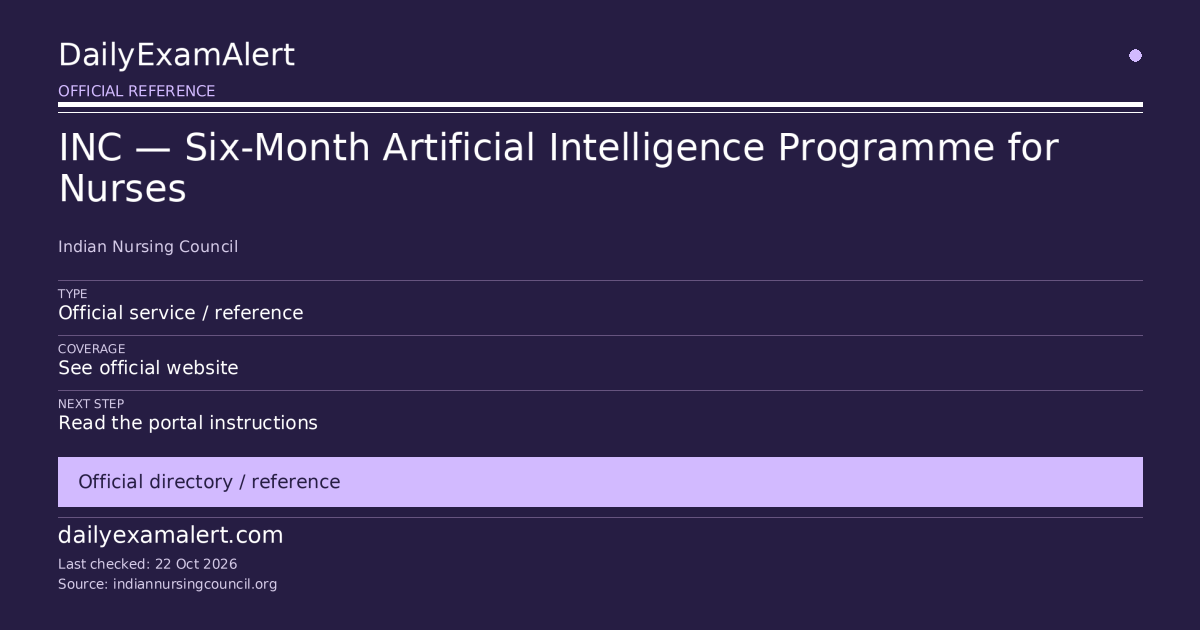 INC — Six-Month Artificial Intelligence Programme for Nurses — official reference summary