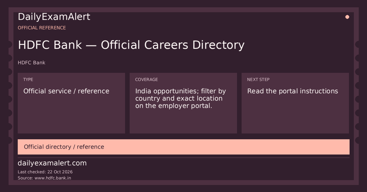 HDFC Bank — Official Careers Directory — official reference summary